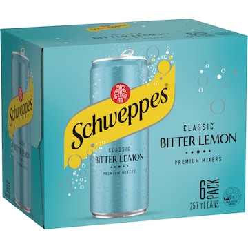 Schweppes Classic Bitter Lemon Premium Mixers Cans 250mL x 6 pack