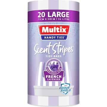 Multix Handy Ties Scent Stripes Tidy Bags French Lavender Large 20 pack