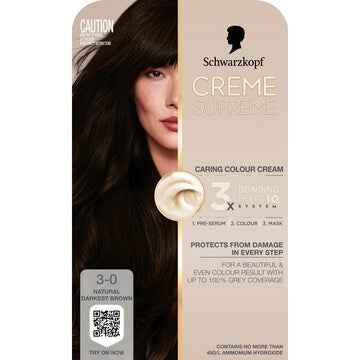 Schwarzkopf Creme Supreme 3-0 Natural Darkest Brown Hair Dye each