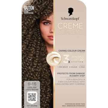 Schwarzkopf Creme Supreme 6-16 Cool Ash Light Brown Hair Dye each