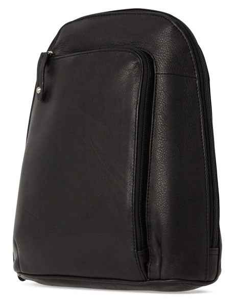 Leather Front Zip Backpack 3990 in Black