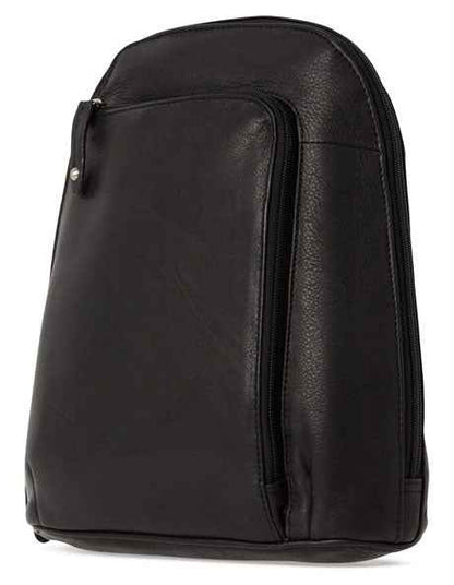 Leather Front Zip Backpack 3990 in Black
