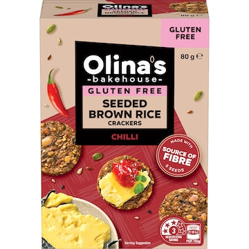 Olina's Bakehouse Gluten Free Seeded Brown Rice Crackers Chilli 80g
