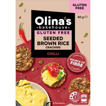 Olina's Bakehouse Gluten Free Seeded Brown Rice Crackers Chilli 80g