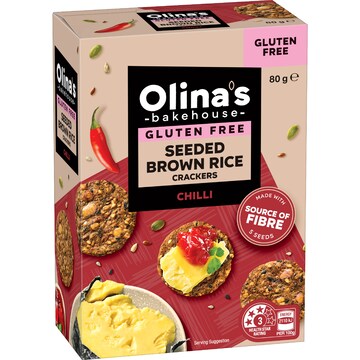 Olina's Bakehouse Gluten Free Seeded Brown Rice Crackers Chilli 80g