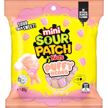 Sour Patch Kids Mini Puffy Heads Peach & Raspberry 80g