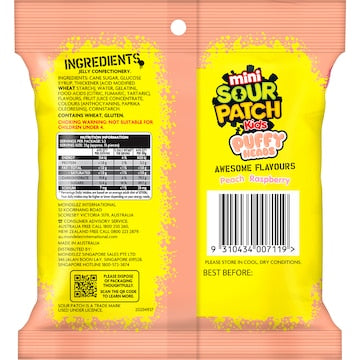 Sour Patch Kids Mini Puffy Heads Peach & Raspberry 80g