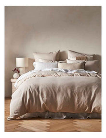 Sandy Cape Washed Belgian Linen Quilt Cover Set in Moonbeam