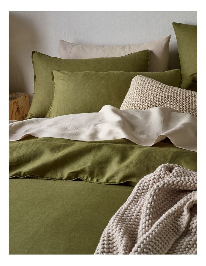 Sandy Cape Linen Quilt Cover Set in Shrub