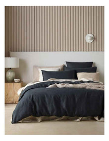 Sandy Cape Washed Belgian Linen Quilt Cover Set in Dark Coal
