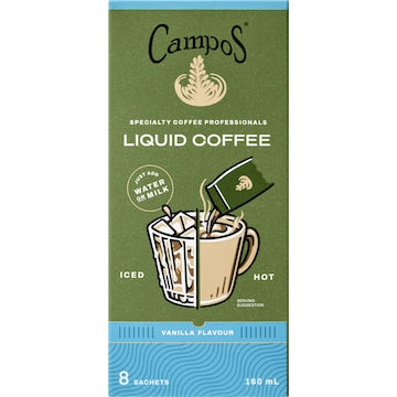 Campos Liquid Coffee Sachets Vanilla 8 pack