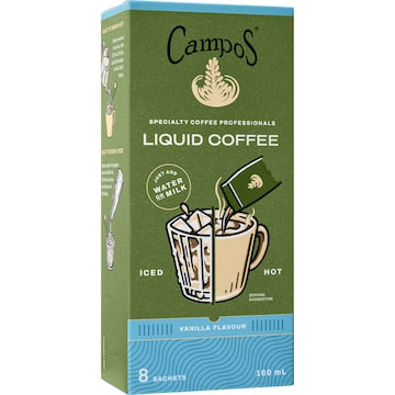 Campos Liquid Coffee Sachets Vanilla 8 pack