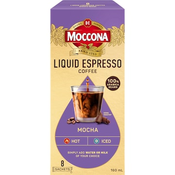 Moccona Liquid Coffee Concentrate Sachets Espresso Mocha 8 pack