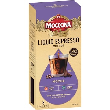 Moccona Liquid Coffee Concentrate Sachets Espresso Mocha 8 pack