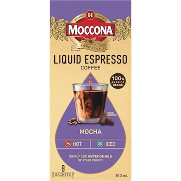 Moccona Liquid Coffee Concentrate Sachets Espresso Mocha 8 pack