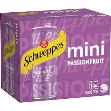 Schweppes Passionfruit Mini Soft Drink Cans 250mL x 6 pack