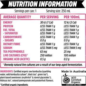 Remedy Pomegranate Kombucha 250mL x 4 pack