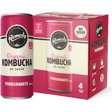 Remedy Pomegranate Kombucha 250mL x 4 pack
