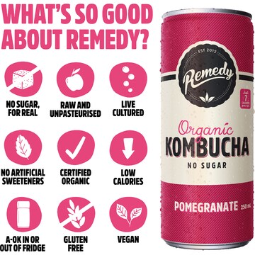 Remedy Pomegranate Kombucha 250mL x 4 pack