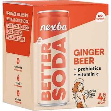 Nexba Better Soda Buderim Ginger Beer Cans 330mL x 4 pack