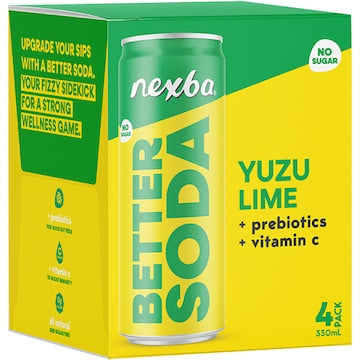 Nexba Better Soda Yuzu Lime Cans 330mL x 4 pack