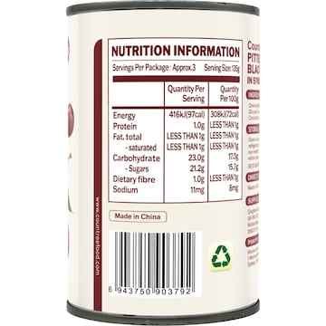 Countree Pitted Black Cherries In Syrup 415g
