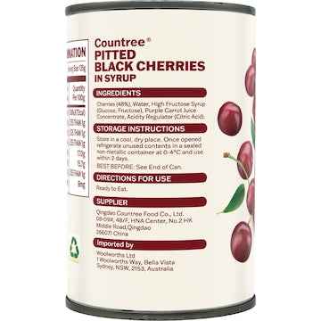 Countree Pitted Black Cherries In Syrup 415g