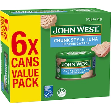 John West Tuna In Springwater Value 95g x 6 pack