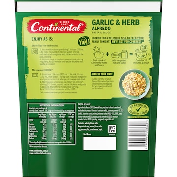 Continental Garlic & Herb Alfredo Pasta & Sauce 145g