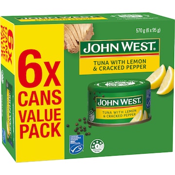 John West Tuna With Lemon & Cracked Pepper Value 95g x 6 pack