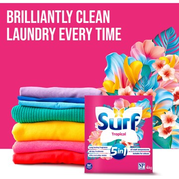 Surf 5 In 1 Laundry Detergent Powder Tropical 4kg