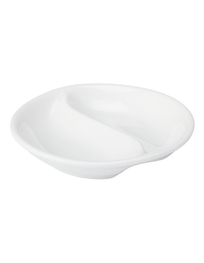 White Basics Round Divide Sauce Dish 10cm in White