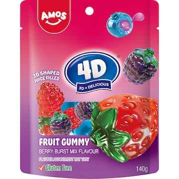 Amos 4D Fruit Gummy Berry Bursts 140g