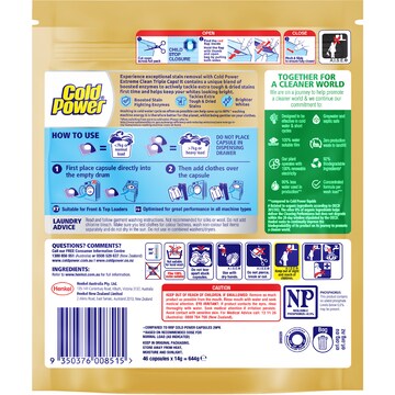 Cold Power Extreme Clean Laundry Detergent Capsules 46 pack