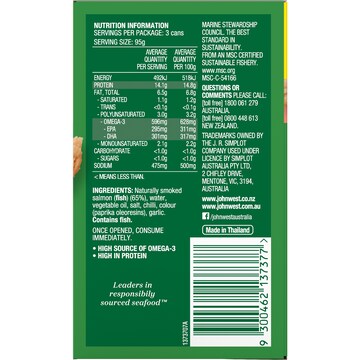 John West Salmon Naturally Smoked Value 95g x 3 pack