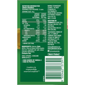 John West Salmon In Olive Oil Value 95g x 3 pack