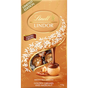 Lindt Lindor Golden Caramel Hazelnut Chocolate Pouch 110g