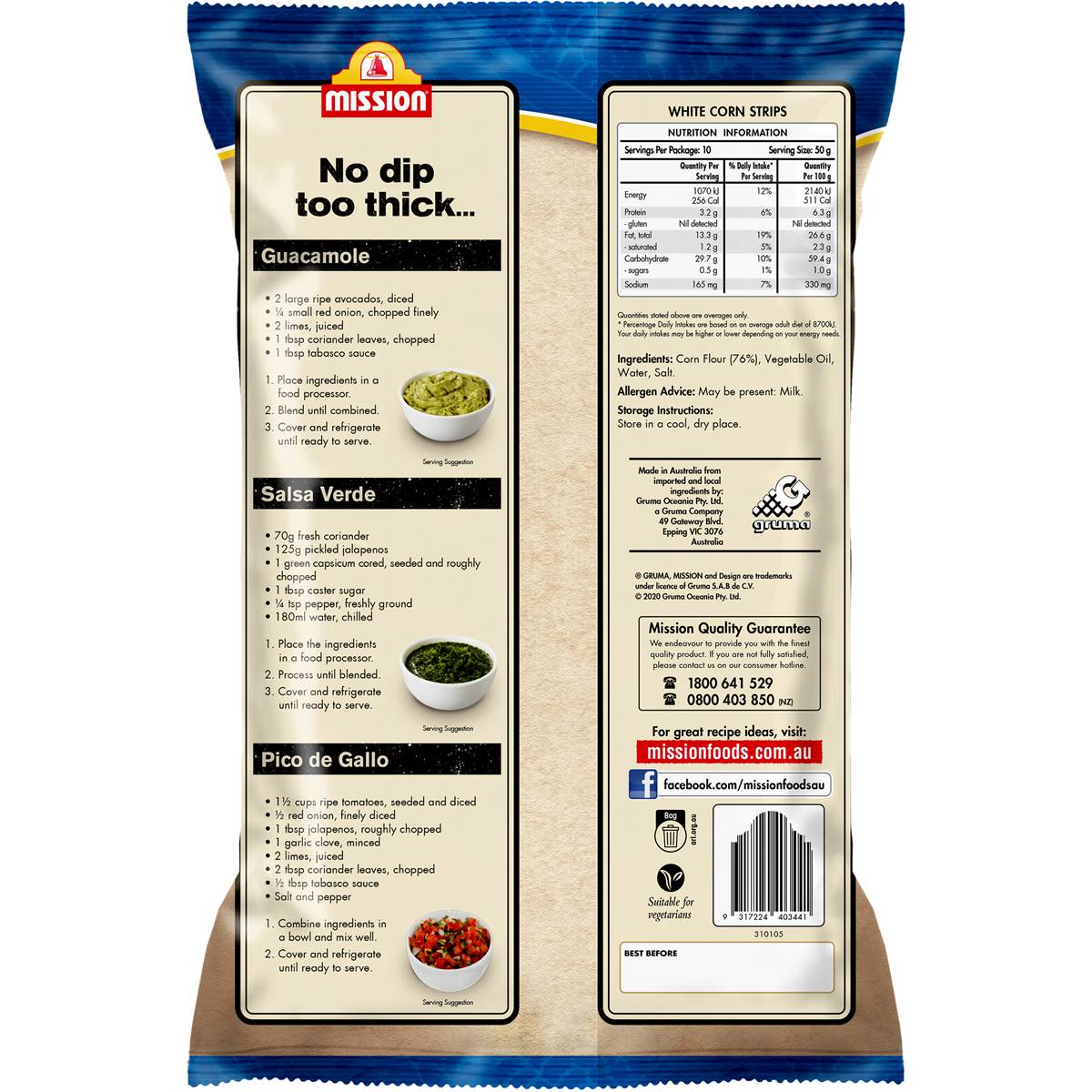 Mission White Strip Corn Chips 500g