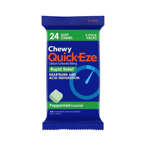 CHEWY QUICK-EZE HEARTBURN & ACID INDIGESTION PEPPERMINT FLAVOUR TABLETS  3 X 8 MULTIPACK