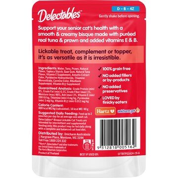 Delectables Lickable Cat Treat Bisque With Tuna & Prawn 40g