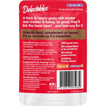 Delectables Lickable Cat Treat Gravy With Chicken & Turkey 40g