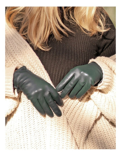 Classic Forest Green Leather Gloves