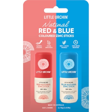 Little Urchin Natural Zinc Stick Red & Blue Mix 2 pack