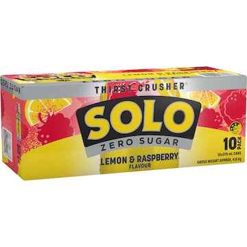Solo Zero Sugar Lemon Raspberry Cans 375mL x 10 pack