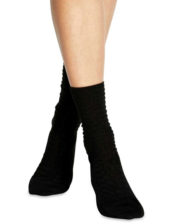 Textured Cotton Midi Length Socks in Black