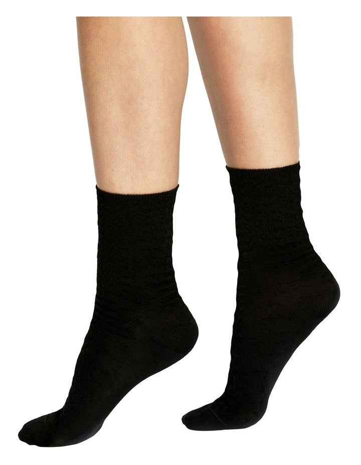 Textured Cotton Midi Length Socks in Black