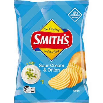 Smith's Crinkle Cut Sour Cream & Onion Potato Chips 170g