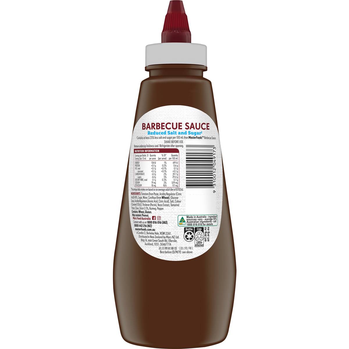 MasterFoods Barbecue Sauce Reduced Salt & Sugar 475ml