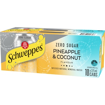 Schweppes Zero Sugar Pineapple Coconut Sparkling Mineral Water Cans 375mL x 10 pack
