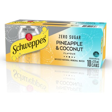 Schweppes Zero Sugar Pineapple Coconut Sparkling Mineral Water Cans 375mL x 10 pack